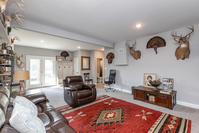 living room with carpet flooring