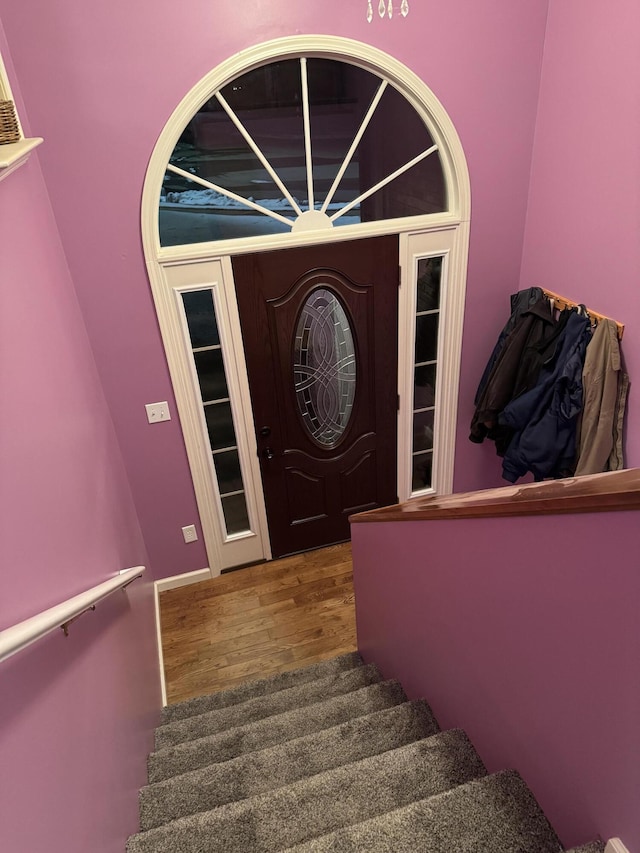 staircase with wood finished floors