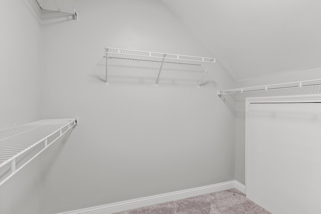 spacious closet with carpet and lofted ceiling