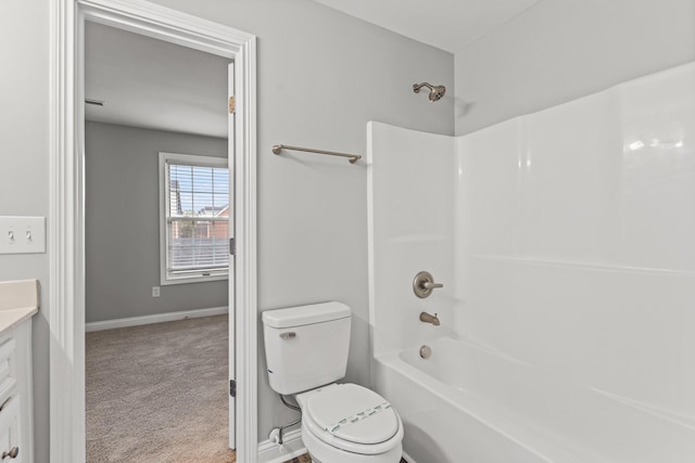 full bathroom with shower / bathing tub combination, vanity, and toilet