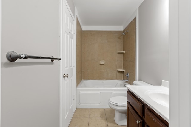 full bathroom with toilet, vanity, tile patterned floors, and tiled shower / bath combo