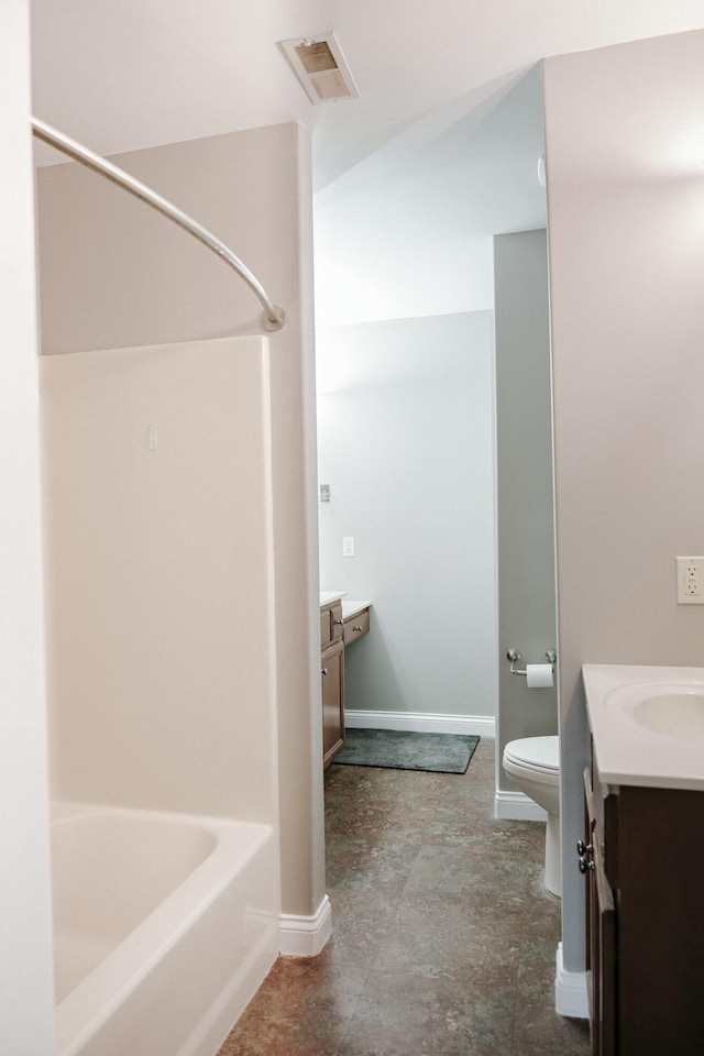 full bathroom with shower / bathtub combination, vanity, and toilet