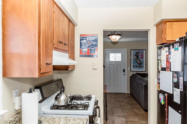 kitchen with white range with gas cooktop