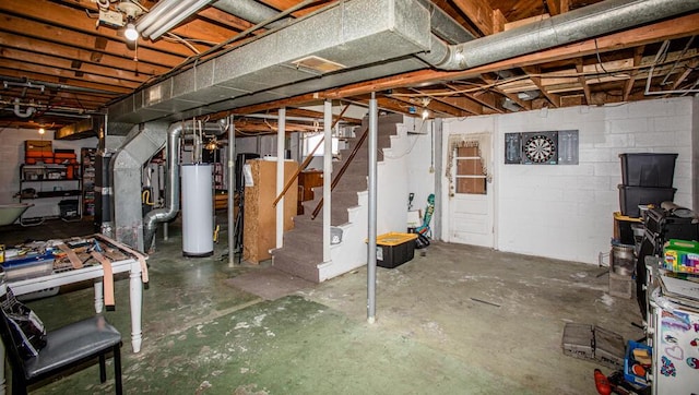 basement featuring gas water heater