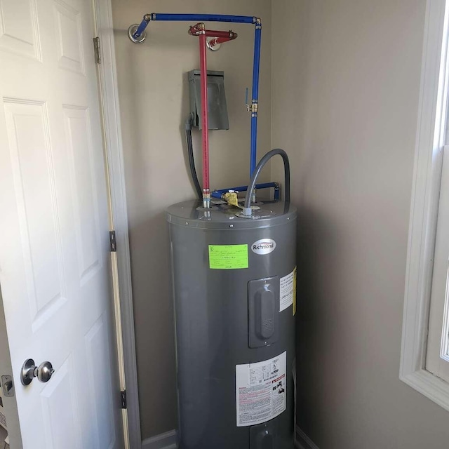 utility room with electric water heater