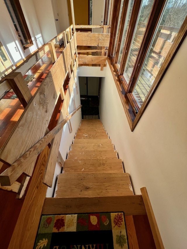 stairway featuring wood-type flooring