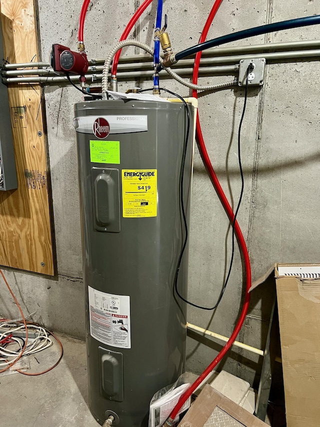 utility room featuring water heater