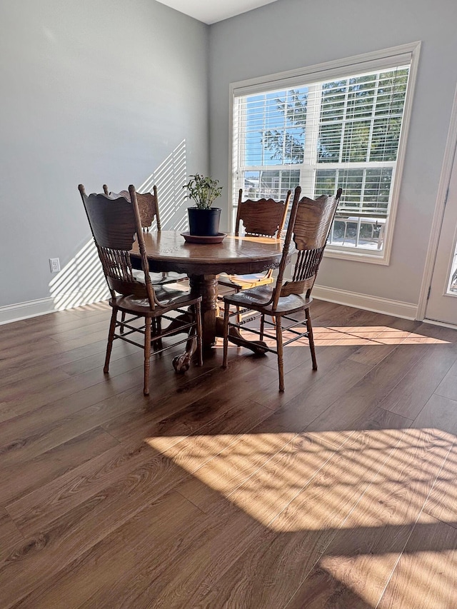 dining space with dark hardwood / wood-style floors