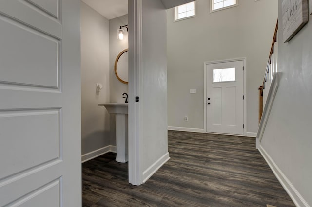 foyer featuring a healthy amount of sunlight and dark hardwood / wood-style flooring