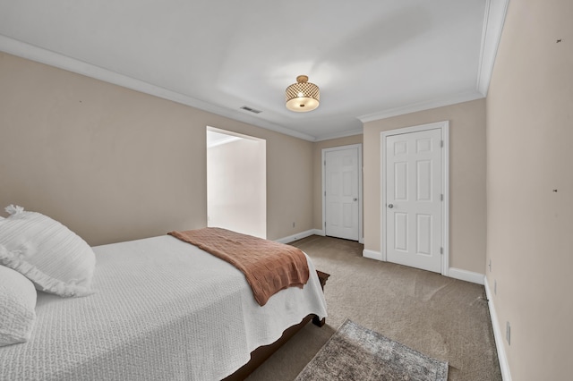 bedroom featuring carpet and ornamental molding