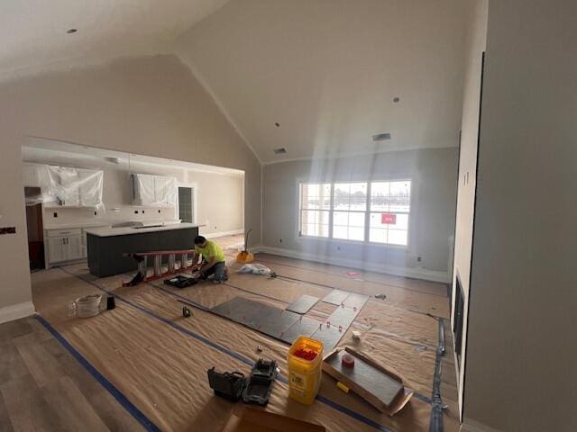 living room with vaulted ceiling and hardwood / wood-style floors