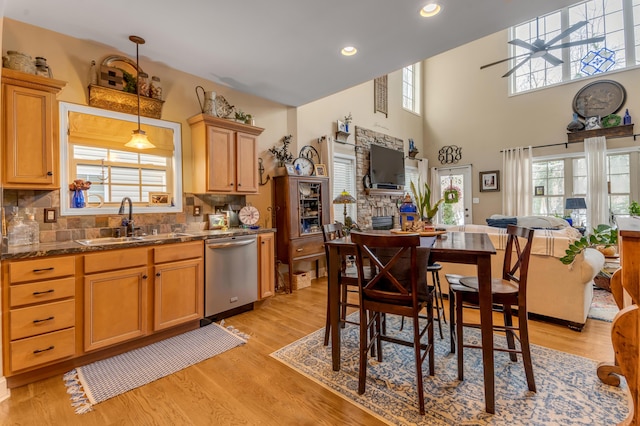 kitchen featuring stainless steel dishwasher, a wealth of natural light, sink, and tasteful backsplash