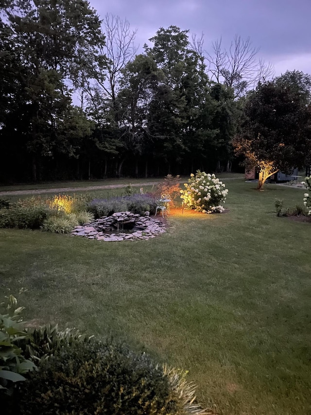 view of yard at dusk