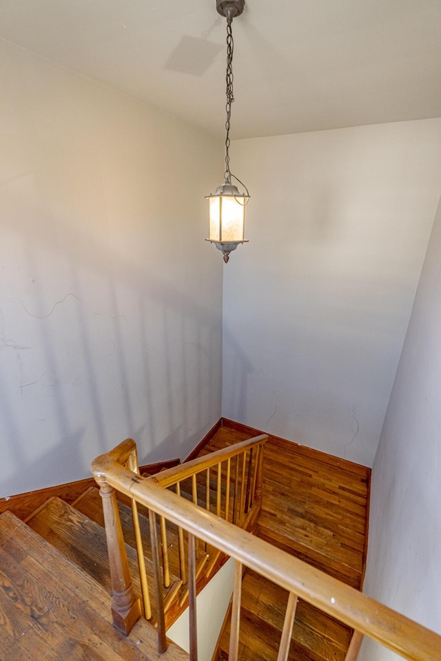 stairs with hardwood / wood-style flooring