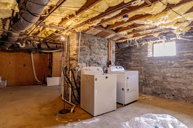 basement with separate washer and dryer