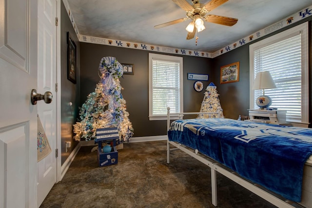 bedroom featuring ceiling fan