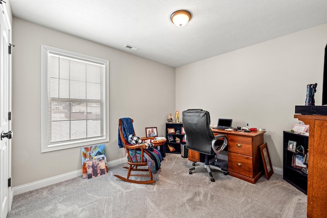 office space featuring light colored carpet