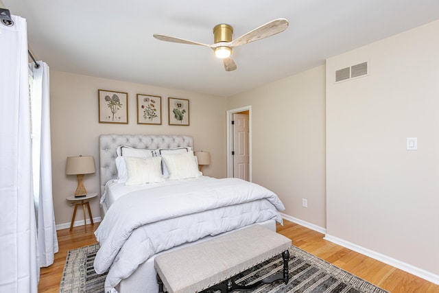 bedroom featuring ceiling fan and wood-type flooring