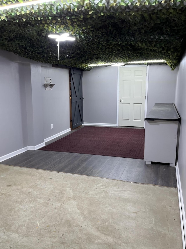 basement featuring dark hardwood / wood-style floors