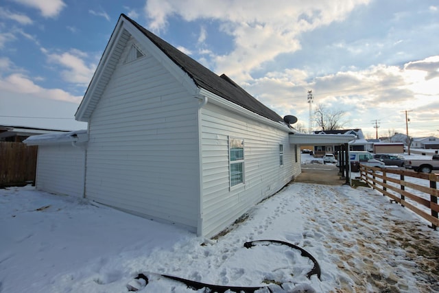 view of snow covered exterior