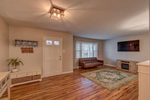 foyer entrance with hardwood / wood-style flooring