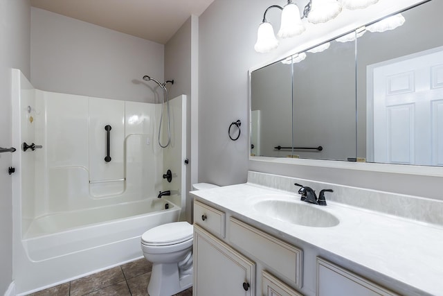 full bathroom featuring shower / bathtub combination, toilet, tile patterned floors, and vanity