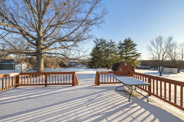 view of snow covered deck