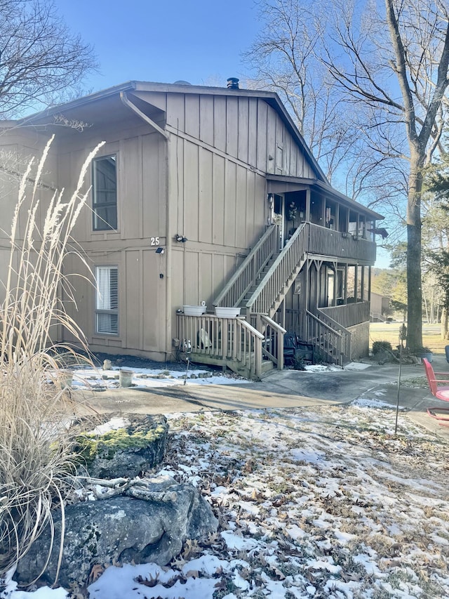 view of snow covered property