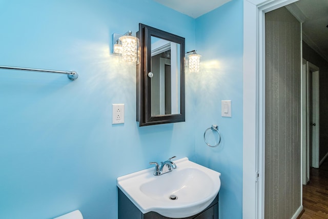 bathroom with sink and hardwood / wood-style floors