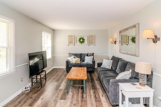 living room with dark wood-type flooring