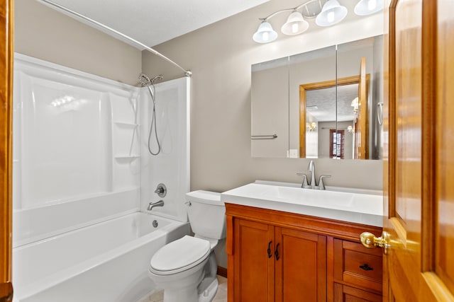 full bathroom with shower / tub combination, vanity, and toilet