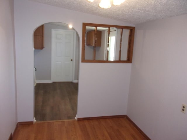 empty room featuring a textured ceiling and wood-type flooring