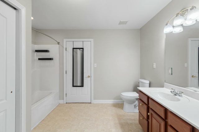 full bathroom with vanity, shower / bathtub combination, and toilet