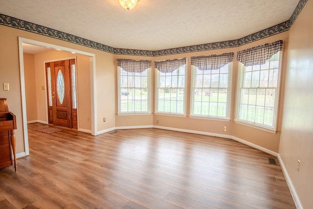 foyer featuring hardwood / wood-style flooring and a textured ceiling