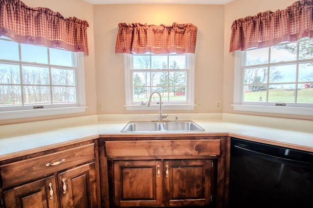 kitchen with a healthy amount of sunlight, black dishwasher, and sink