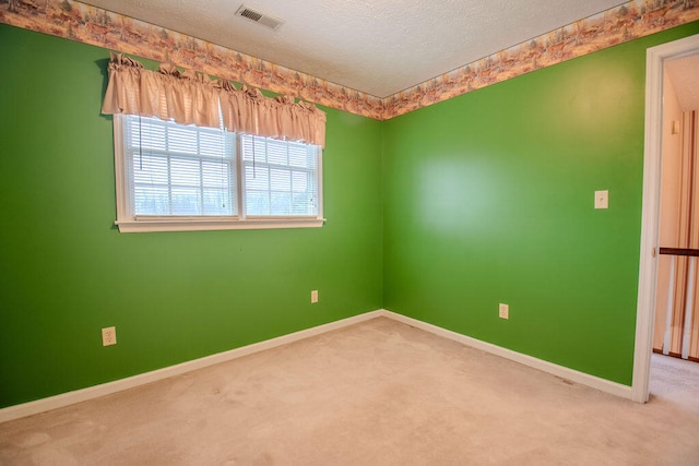 unfurnished room with carpet flooring and a textured ceiling