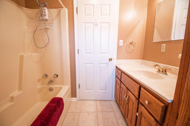 bathroom with vanity,  shower combination, and tile patterned floors