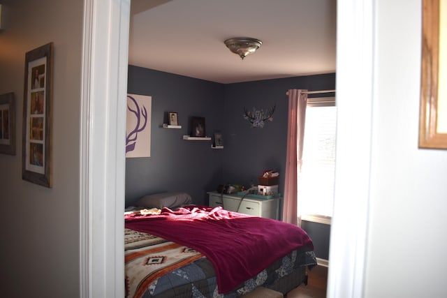 bedroom with multiple windows and hardwood / wood-style floors