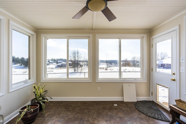 sunroom / solarium with ceiling fan