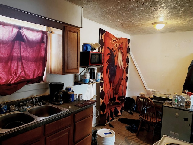 kitchen with sink and a textured ceiling