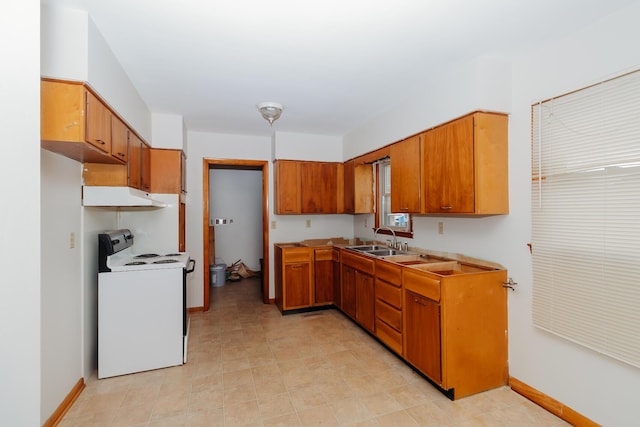 kitchen with sink and white range with electric cooktop