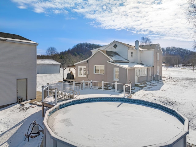 snow covered pool with a deck