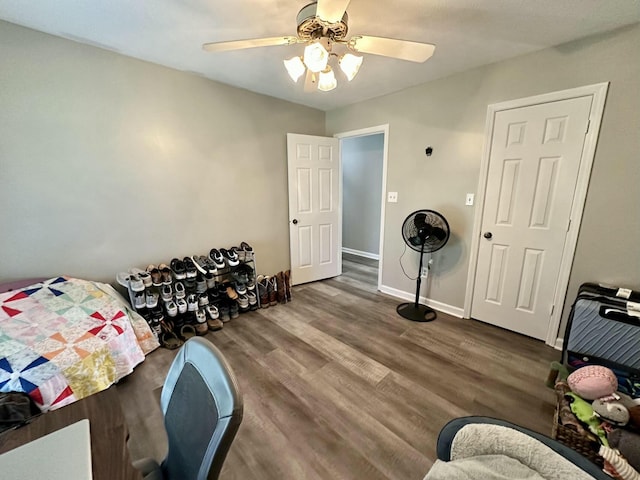 interior space featuring ceiling fan and hardwood / wood-style floors