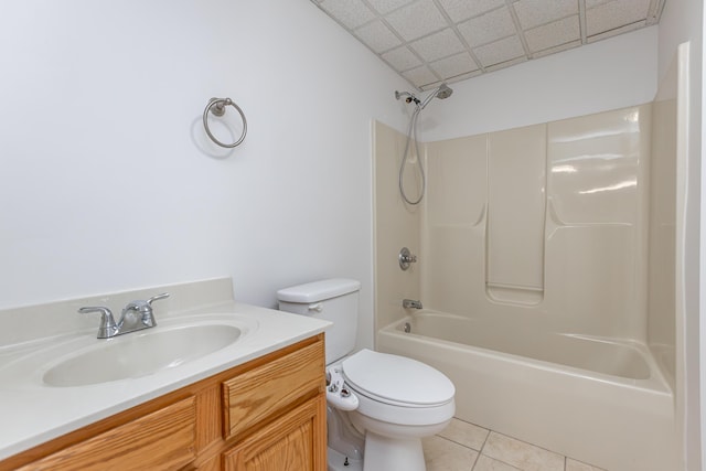 full bathroom featuring toilet, vanity, shower / bathing tub combination, and tile patterned floors