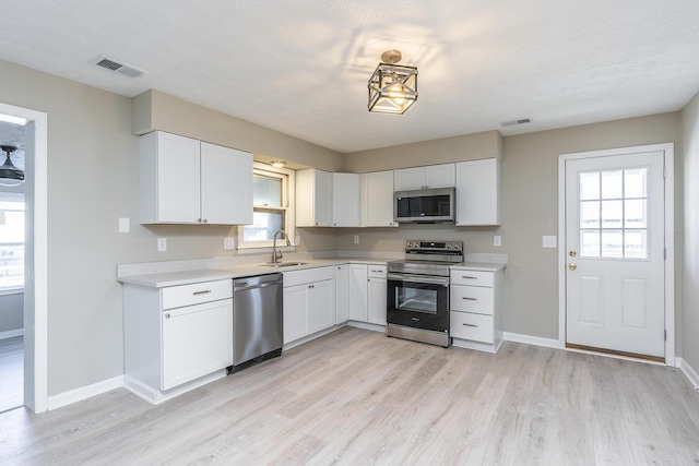 kitchen featuring sink, white cabinetry, a wealth of natural light, and appliances with stainless steel finishes