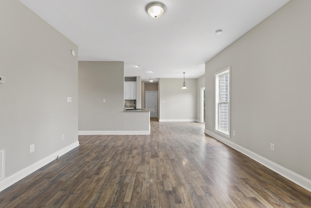 unfurnished living room featuring dark hardwood / wood-style floors