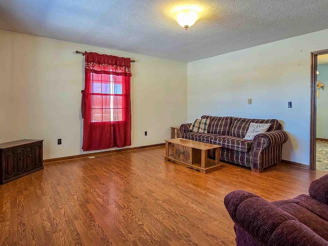 living room featuring hardwood / wood-style floors and a textured ceiling