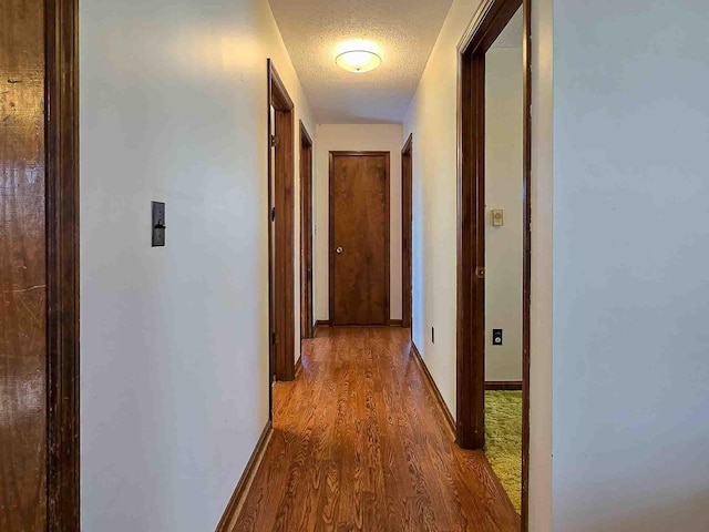 hallway featuring a textured ceiling and hardwood / wood-style floors