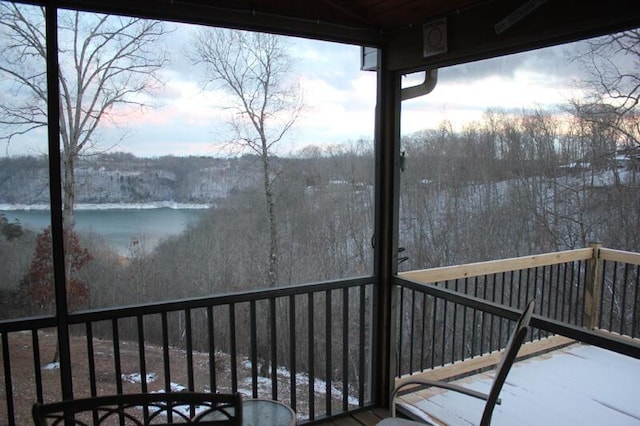 deck featuring a water view