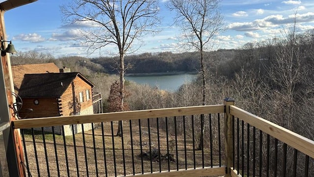 deck with a water view